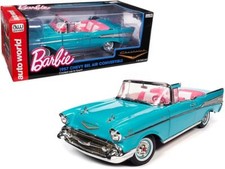 BARBIE 1957 CHEVROLET BEL AIR CONVERTIBLE AQUA BLUE 1/18 CAR AUTO WORLD AWSS135