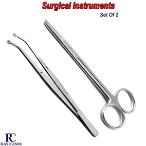 Surgical Suturing Tools Corn Suture Tweezer Spencer Stitch Scissor Vet Set Of 2 - Picture 1 of 5