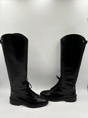 Vince Camuto SIRDOLA Black Leather Cap Toe Lace/Zip Up Over The High Boots, 8.5M - Image 1 of 4