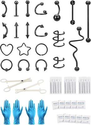 20件装不锈钢眉毛鼻耳身体穿孔带穿孔工具套件 — 第 1/4 张图片