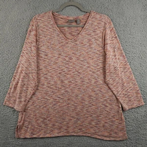 Chicos Sweater Womens 2 US Large Orange Red Space Dye V Neck Lightweight Tunic - Picture 1 of 11