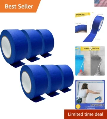 Professional Blue Masking Tape - 2" x 60 Yds, 6 Rolls - No Residue Perfect Edges - Image 1 of 4