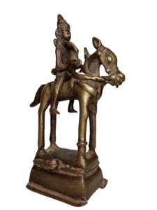 "Antigua figura de bronce hindú jainista de Khandoba ""Caballo y jinete" - Imagen 1 de 7