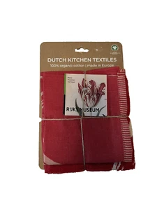 NEW Rijksmuseum Bunzlau Castle Red Tulips 2pc Organic Cotton Kitchen Tea Towel - Picture 1 of 3
