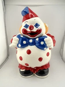 Vintage Brightly Happy Face Clown Fliege Keramik Keksdose - Bild 1 von 8