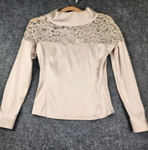 Nara Camicie Womens Long Sleeve Satin Lace Blouse Size 1 /US S Beige MockCollar - Picture 1 of 15