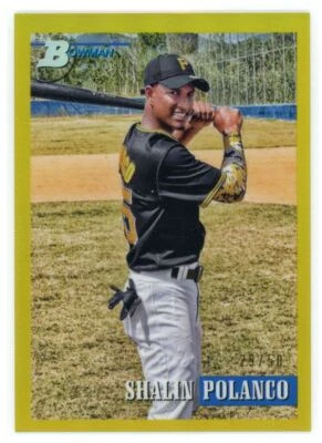 2021 Bowman Heritage Chrome Gold Refractor Shalin Polanco /50 Pirates - Image 1 of 2