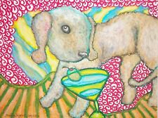 Bedlington Terrier Martini Art Print 4 x 6 Dog Collectible Signed Artist Ksams