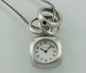 Fossil Freizeit Halskette silberweiß matt Edelstahl WR Quarz Nummer Uhr - Bild 1 von 3