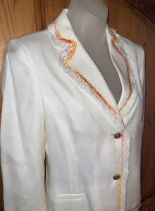 MISSONI White Fringed Viscose Jacket Blazer Orange Yellow Embroidery Size 6  - Picture 1 of 8