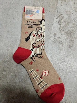 Calcetines azules Q para mujer I Hate Everyone Too niña caballo marrón rojo talla 5-10 Foto 1 de 4