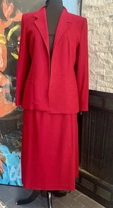 Vintage Oleg Cassini Red Wool Skirt Suit Set Size 16 - Picture 1 of 18