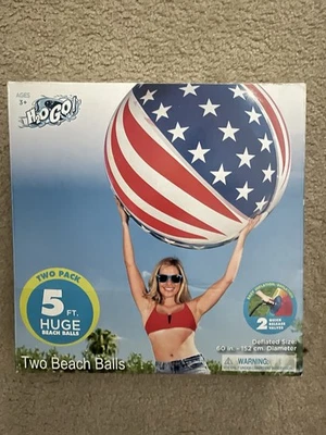 2 H2O Go 5 Foot Beach Ball Set Stars & Stripes & 6 Color 60" Inflatable - Image 1 of 4