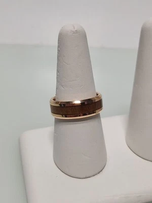 Anillo King Will tono oro rosa e incrustación de madera carburo de tungsteno talla 11,5 - N17-13 Foto 1 de 4