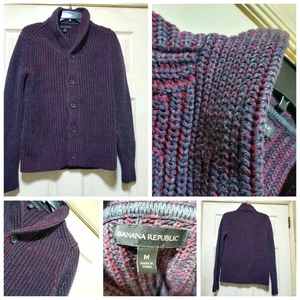 Banana Republic Pullover Herren Medium lila Schalkragen Strickjacke Knopfleiste - Bild 1 von 16