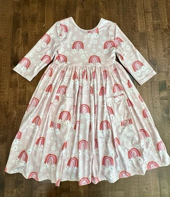 Vestido Mila & Rose Niñas 7-8 Rosa Giro Arco Iris Margarita Giro Juego Bolsillos Foto 1 de 4