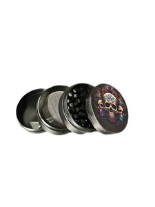Herb Grinder 2 Inch Spice Grinder 4 Layers Magnetic Top Tobacco Skull Design - Picture 1 of 4