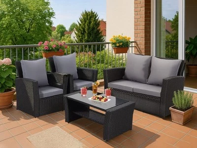 MeXo Polyrattan Gartenmöbel Set Lounge Sitzgruppe Rattanmöbel Gartenset Schwarz - Bild 1 von 4