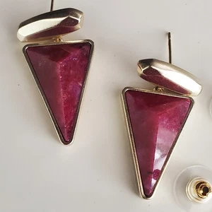 Kendra Scott Vivian Ohrhänger Goldplättchen mit Himbeersteinen durchbohrt signiert - Bild 1 von 6