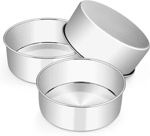 Cake Pans Set of 3, 8 x 3 Inch E-far Stainless Steel Round Cake Baking Pans, Dee - Picture 1 of 7
