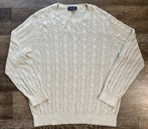 Brooks Brothers Italian Yarn Cable Knit Sweater 2XL XXL Preppy Tan Mens - Picture 1 of 5