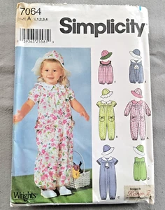 Simplicity #7064 Toddlers Romper Sizes 1/2 1 2 3 4 and Hat 6 Variations Uncut FF - Picture 1 of 2
