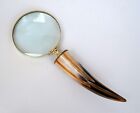 Nautical Antique Brass Round Lens Handheld Magnifying Glass Real Ox Horn Handle