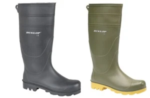 BOTAS Dunlop Universal Heavy Duty Full Length Wellington Hombres Negras y Verdes - Imagen 1 de 3