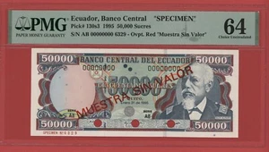 ECUADOR SPECIMEN 50000 SUCRES 1995 PICK # 130s3 PMG 64 CHOICE UNCIRCULATED. - Imagen 1 de 2