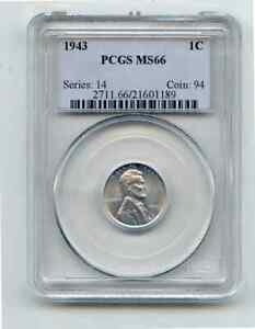 1943 Steel Wheat Cent PCGS MS-66