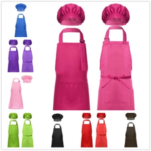 Kids Boys Girls Chef Painter Cosplay Costume Cook Apron Chef Hat Set Kitchen - Picture 1 of 30