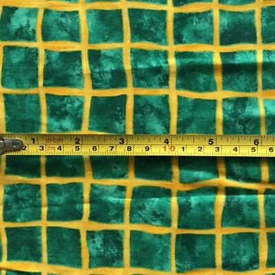 20" Moda Whimsical Wabbits Patrick Lose Green Yellow Square Print Cotton Fabric - Image 1 of 4