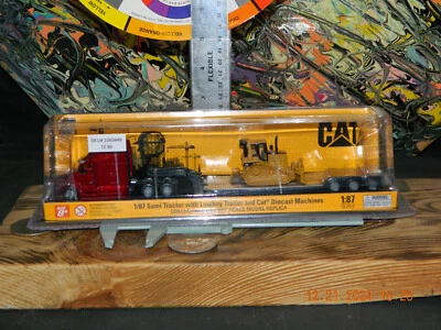 Peterbilt Semi (Dark Red) Tractor w/ Lowboy Trailer CAT D5 Bulldozer HO 2024 - Image 1 of 4