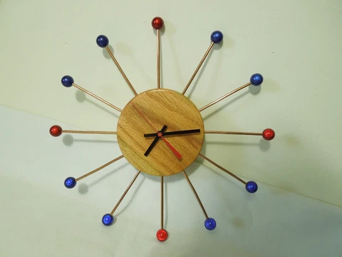 14" Quartz Wall Clock Mid-Century Modern Style Wood, Copper & Acrylic NEW! Cover