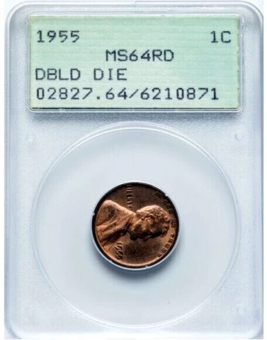 1955 1955/55 DDO Doubled Die Obverse PCGS MS64 RED RATTLER LINCOLN Wheat Cent 1c Cover