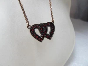 Vintage Bohemian Garnet Double Hearts Necklace - Picture 1 of 10