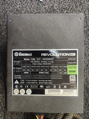 Enermax Revolution85+ 850W MODULAR 80 Plus ATX Power Supply ERV850EWT - Image 1 of 3