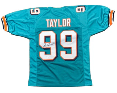 Camiseta deportiva Jason Taylor #99 autografiada de los Miami Dolphins verde azulado cosida personalizada XL JSA Foto 1 de 4