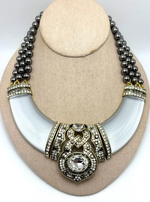 Collar babero HEIDI DAUS "Signature Accent" con cuentas de cristal y resina - plateado - nuevo en caja Foto 1 de 4