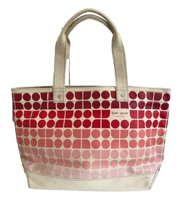 KATE SPADE New York Large Beach Canvas Tote Bag Pink Red Ombre Polka Dot Durable - Picture 1 of 12