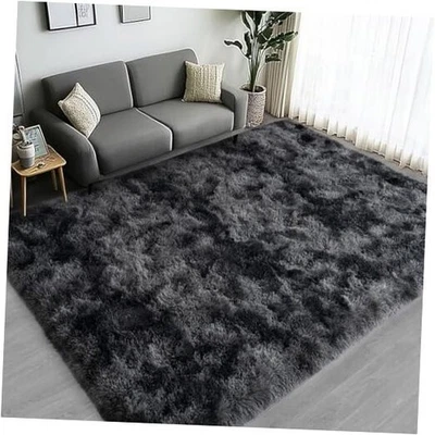 Alfombras de área grande para sala de estar dormitorio, 5x7 pies teñidas con corbata gris oscuro esponjosas  Foto 1 de 4