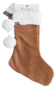 NWT UGG Koolaburra Koola Brown & White Christmas Stocking Plush Pom-Poms 21” - Picture 1 of 9