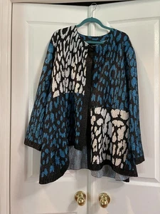 Ming Wang Jacket Womens Extra Large Blue Black White Heritage Fit Textured Knit - Picture 1 of 18