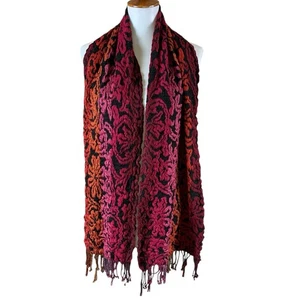 Johnston Murphy Pink Red Black Woven Knit Scarf Fringe 11x35 - Picture 1 of 5