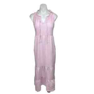 Lauren Lane x Sonoma NWT Pink Peasant Ruffle Sleeveless Tiered Maxi Dress Size M