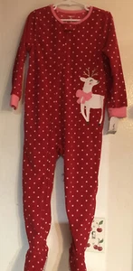 NWT Carters Girls One Piece Fleece Blanket Sleeper Red w/ Polka Dot w/ Deer ~ 4T - Picture 1 of 3