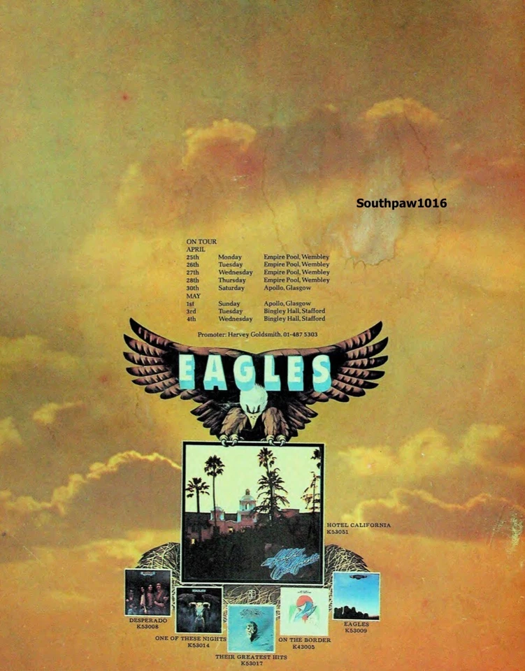 1977 The  Eagles "Hotel California" Album Release & UK Tour Promo Ad Reprint - Image 1 of 1