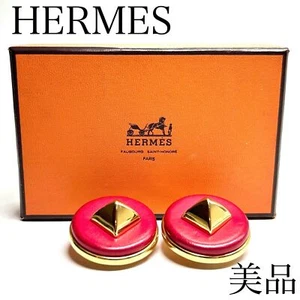 HERMES Medor Earrings Magenta Gold Hardware Studs Women's - Picture 1 of 12