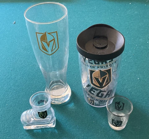 Vegas Golden Knights NHL Gift Pack. Comes w/ Beer Glass Tumbler & 2 Shot Glasses Cover