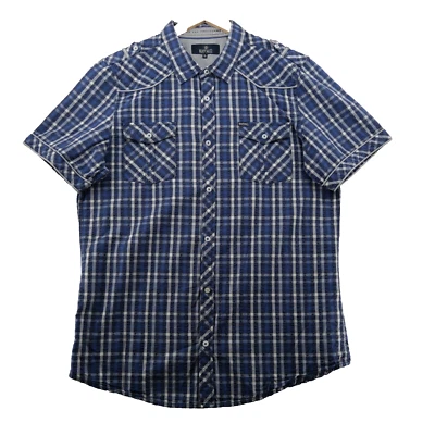Camisa informal Buffalo David Bitton calce ajustado para hombre talla XL azul a cuadros manga corta Foto 1 de 4